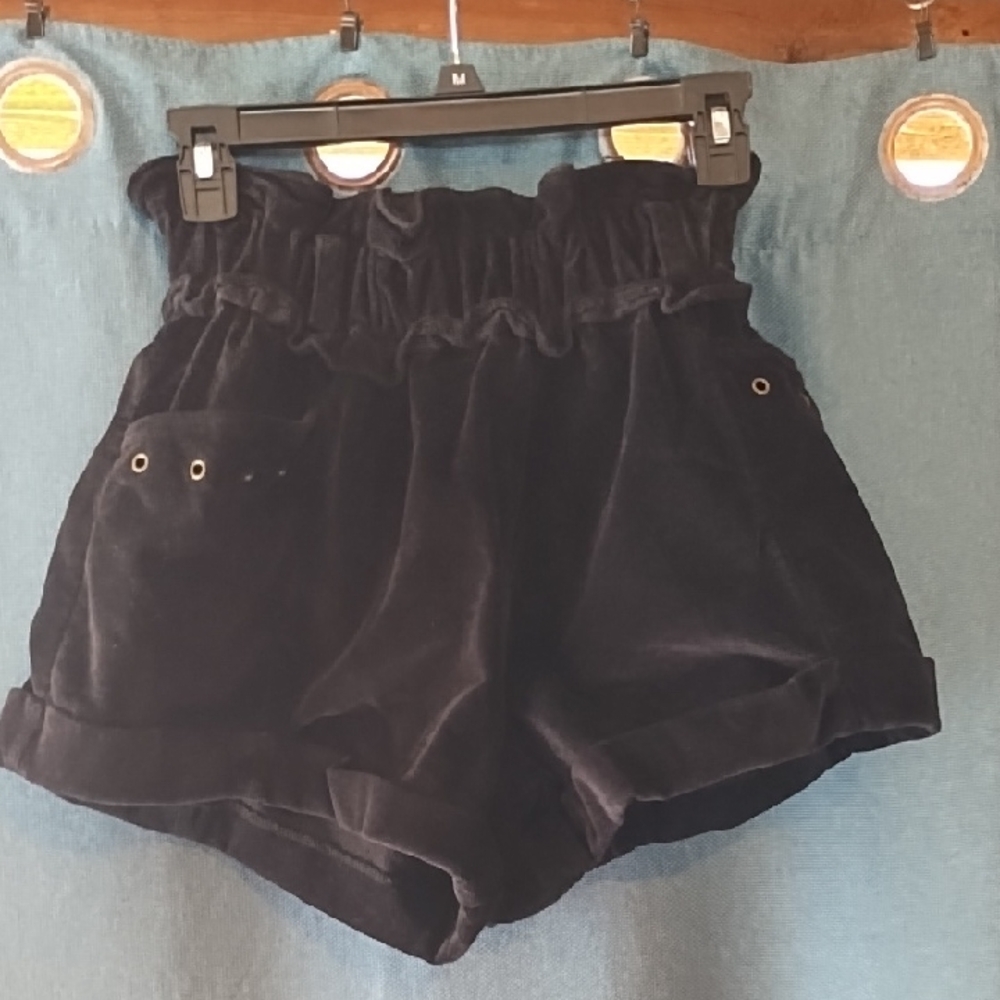 Black Velvet 'Paperbag' High Waist Shorts